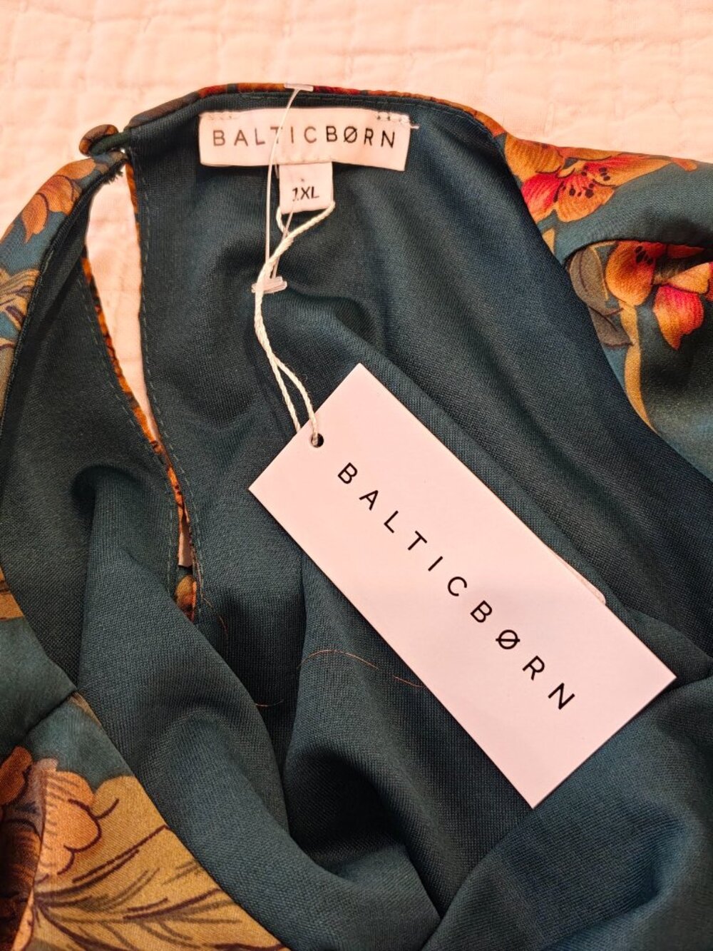 Baltic Born Agnes Satin Maxi Dress Womens 1XL Dark Green Floral Slit Tie NEW - Picture 8 of 15